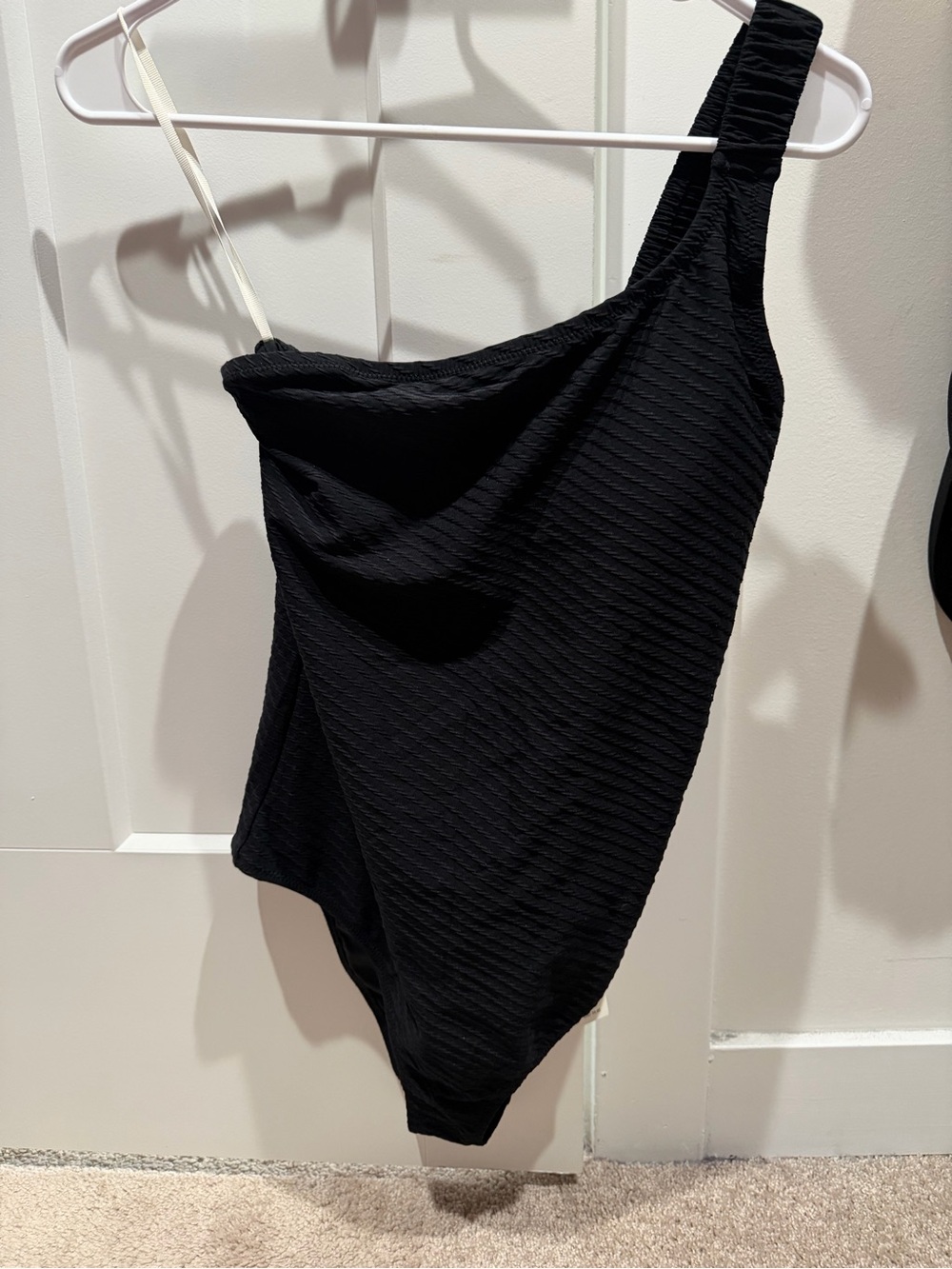aerie One-Shoulder Black Textured One-Piece Swimsuit